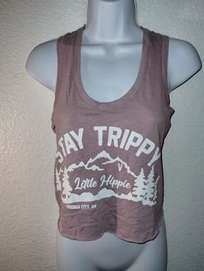 "Stay Trippy Little Hippie" Mauve Tank Top Size Small